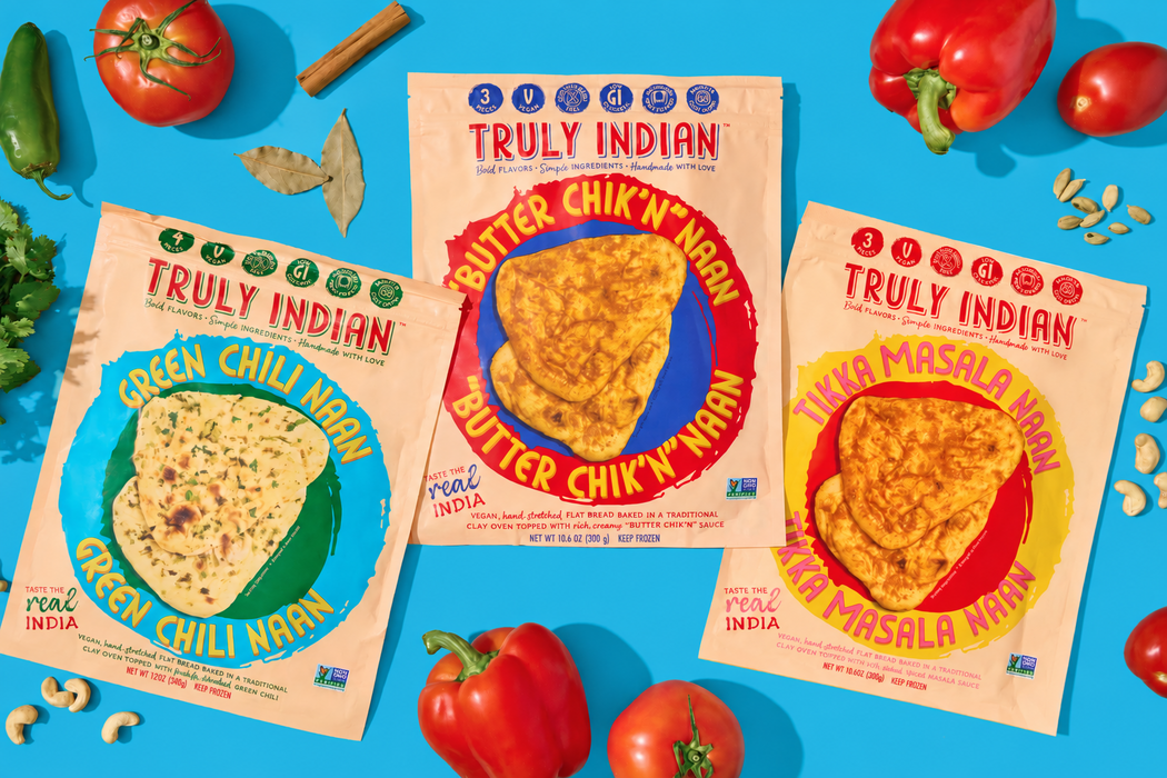 Truly Indian vegan naan range: Green Chili, Butter Chik’n, and Tikka Masala